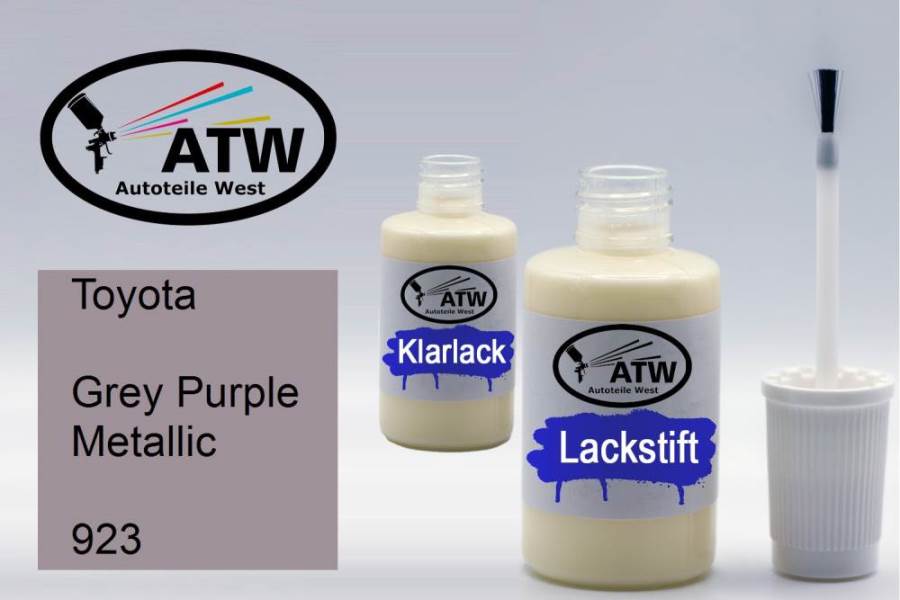 Toyota, Grey Purple Metallic, 923: 20ml Lackstift + 20ml Klarlack - Set, von ATW Autoteile West.